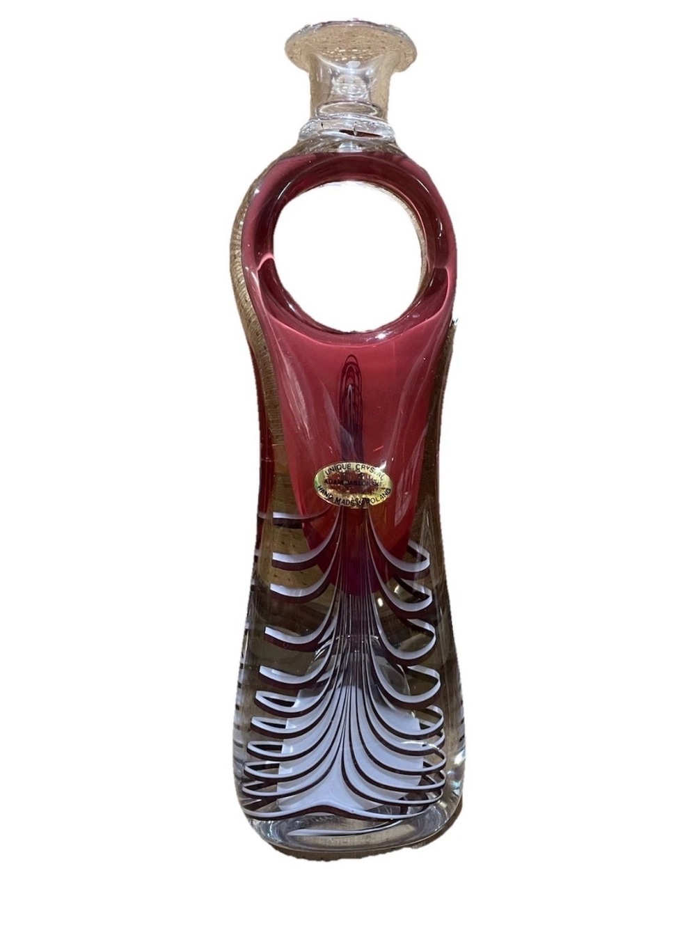ADAM JABLONSKI SIGNED CRANBERRY CRYSTAL HAND-CRAFTED ART GLASS Candle Holder 13”